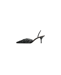 Mango Women's Pointed-Toe Kitten-Heel Sequin-Embroidered Slingback Pumps