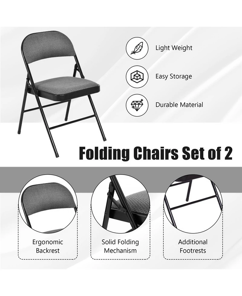 Gouun Set of 2 Folding Chairs with Padded Seat and Fabric Backrest