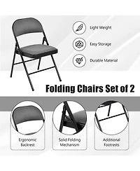 Gouun Set of 2 Folding Chairs with Padded Seat and Fabric Backrest
