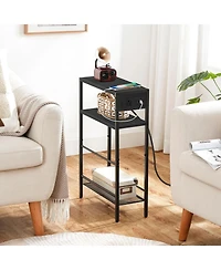 Slickblue Slim Side Table with Charging Station and Storage Shelf for Living Room, Bedroom, Office