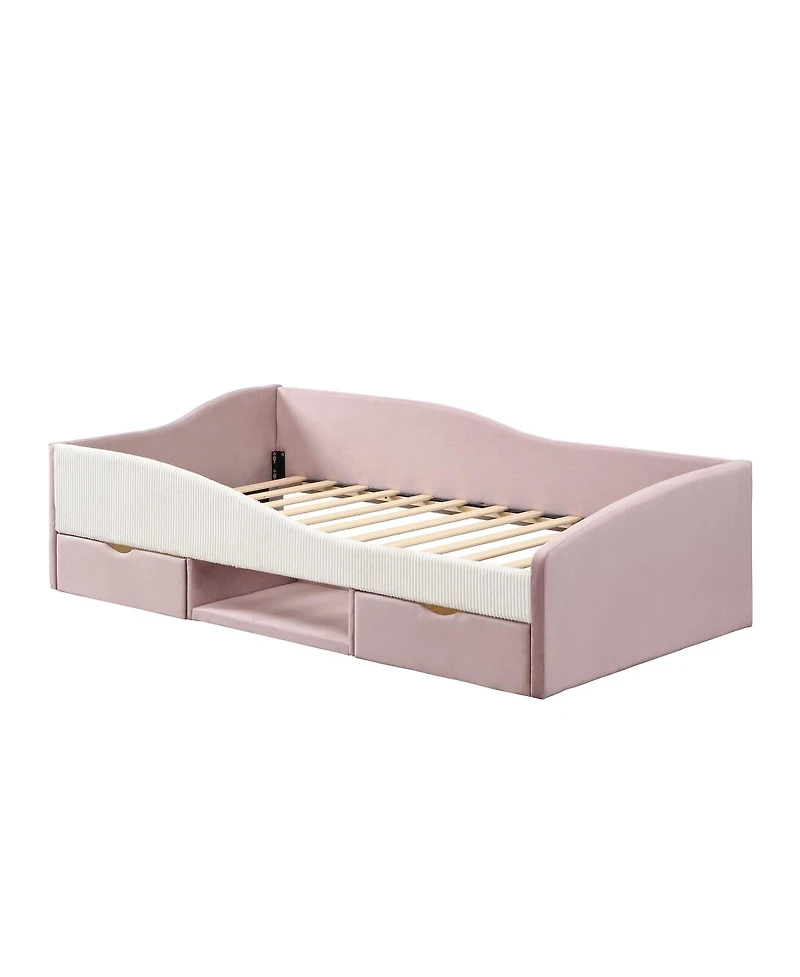 Streamdale Furniture Twin Size Upholstered Daybed Frame with 2 Storage Drawers