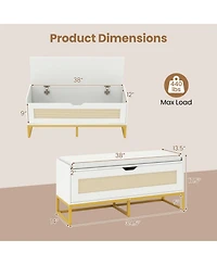 Sugift 39.5inches Rattan Storage Chest Wicker Shoe Bench with Padded Seat Flip-Top