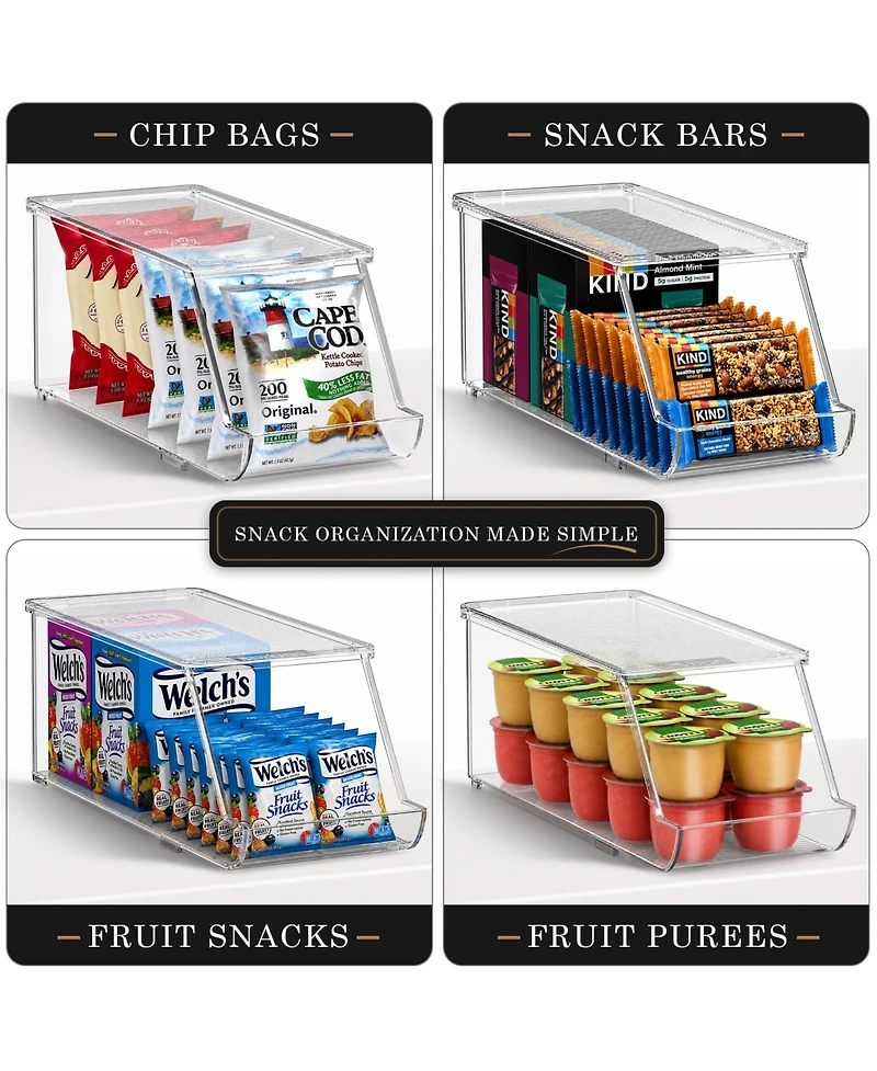 Sorbus 4 Pack Clear Stackable Open Front Snack Organizer Bins