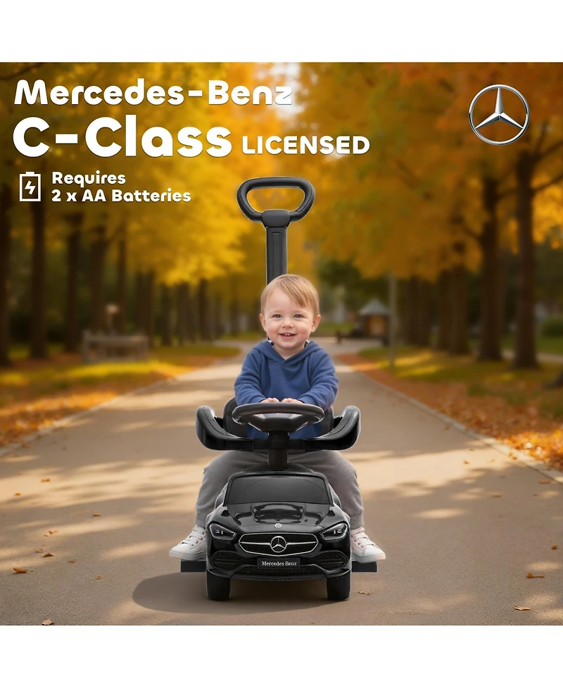 Qaba Mercedes-Benz C-Class 2-in-1 Ride-On Car with Under-Seat Storage, 55 lbs, Ages 1.5-3