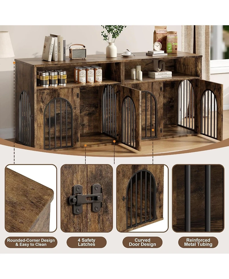 gaomon 78.7" Double Dog Crate Furniture, Dog Kennel with Storage | Wooden Dog Crate Tv Stand, Large Dog Kennel Furniture for 2 Medium/Large Dogs