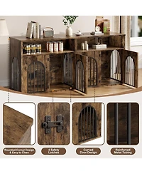 gaomon 78.7" Double Dog Crate Furniture, Dog Kennel with Storage | Wooden Dog Crate Tv Stand, Large Dog Kennel Furniture for 2 Medium/Large Dogs