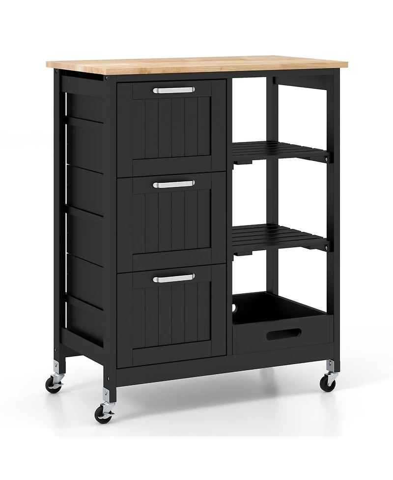 Volenca Rolling Kitchen Island Cart with 3 Drawers, Open Shelves and Casters