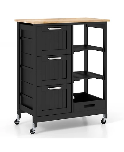 Volenca Rolling Kitchen Island Cart with 3 Drawers, Open Shelves and Casters