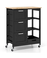 Volenca Rolling Kitchen Island Cart with 3 Drawers, Open Shelves and Casters