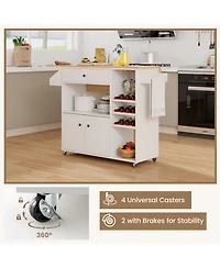 Volenca Rolling Kitchen Island Cart with Power Outlet, Drop Leaf and Casters