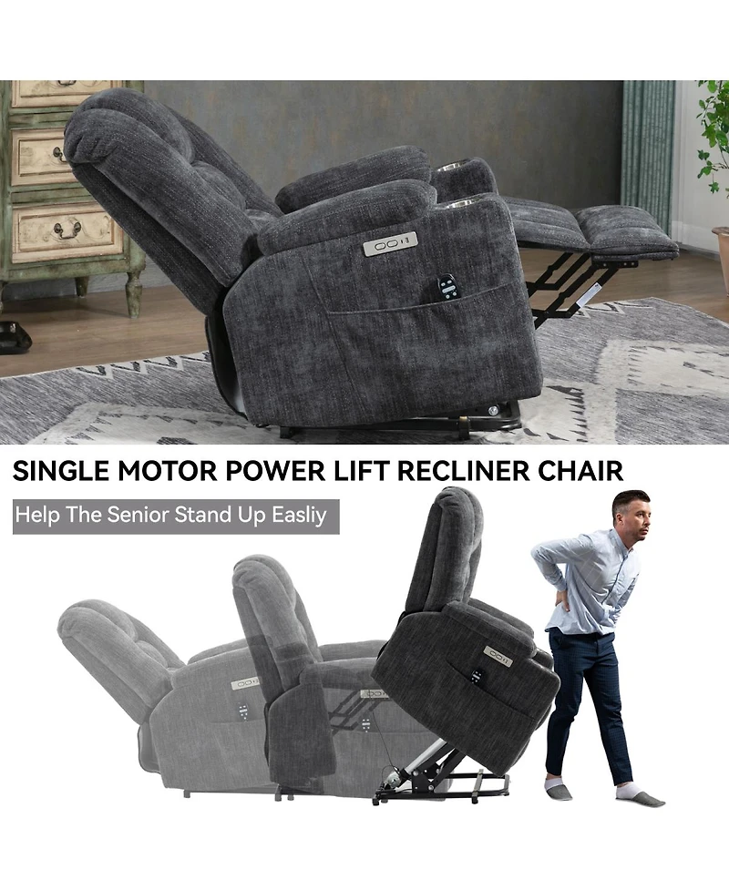 Streamdale Furniture Large Power Lift Recliner with Massage, Heat, Usb and Cup Holders