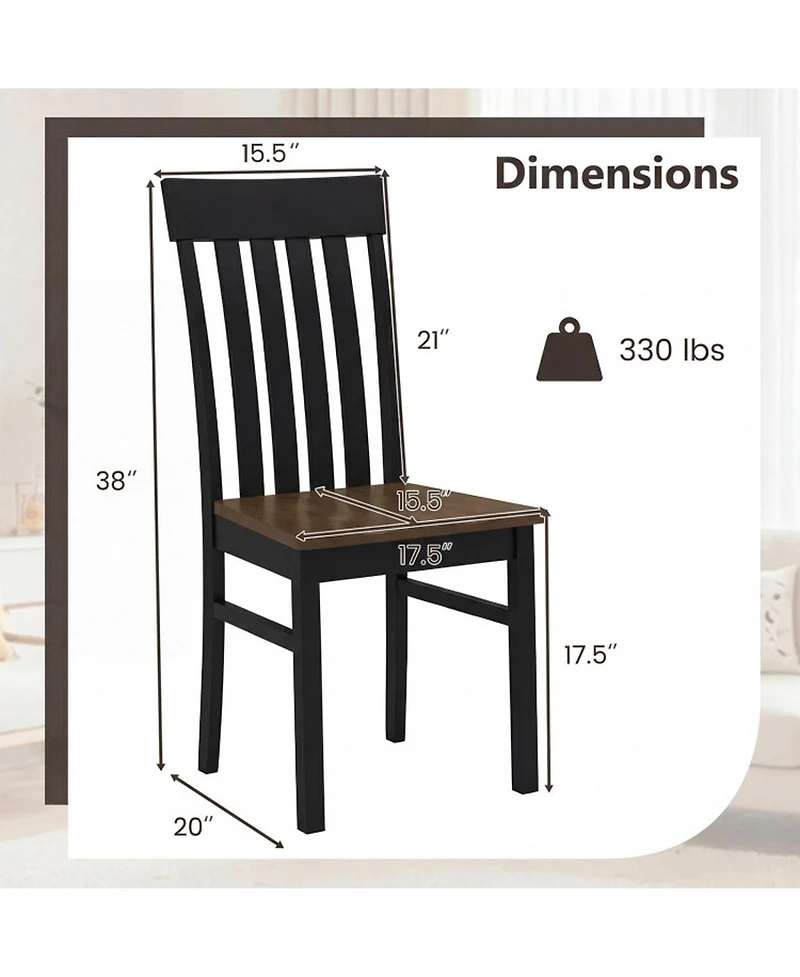 Gouun Set of 2 Armless Dining Chairs with Slatted High Backrests and Bentwood Frame