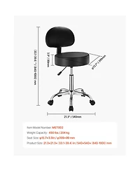 Sugift Round Rolling Stool Chair with Back Support and Wheels 450 Pound Capacity