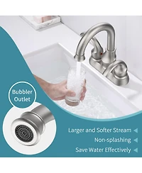Phying 4 Inch Centerset Bathroom Faucet Crescent Moon Style 2-Handle Brushed Nickel Vanity Sink Faucet