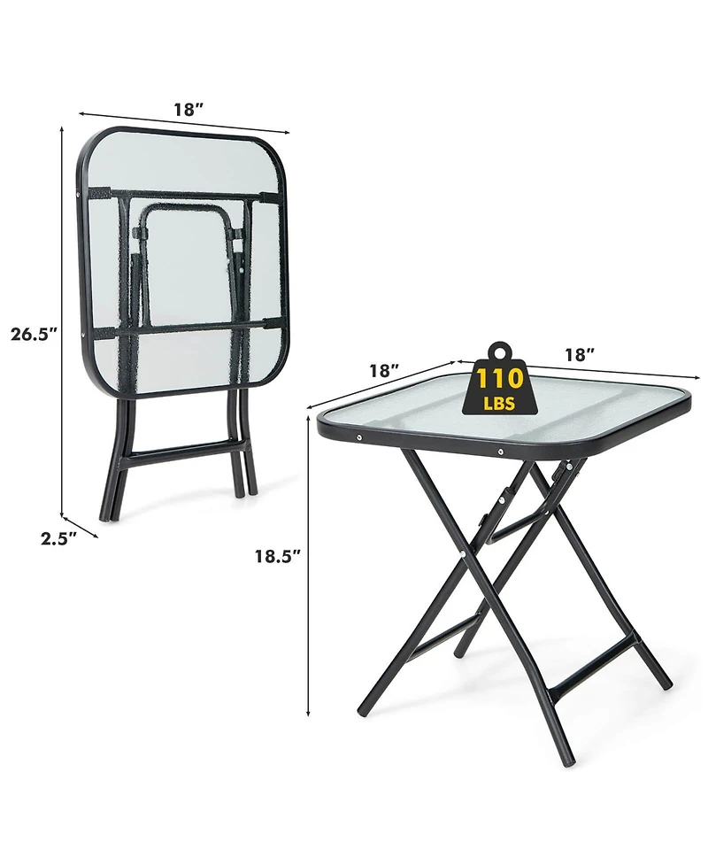 Mecale 18 in Square Folding Bistro Table with Tempered Glass Top