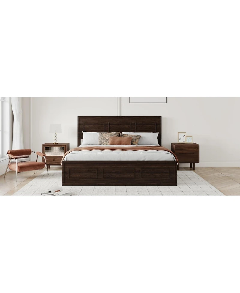 Streamdale Furniture Queen Size Pine Wood Bed with Adjustable Headboard