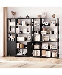 homfan 5 Tier Bookshelf with Doors, 71.1" Industrial Standing Shelf Metal Frame, Bookcase Adjustable and Rails for Living Room, Office