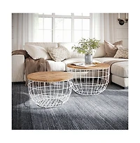 Jofran Rondo Nested Storage Solid Wood and Metal Basket Coffee Tables (Set of 2)