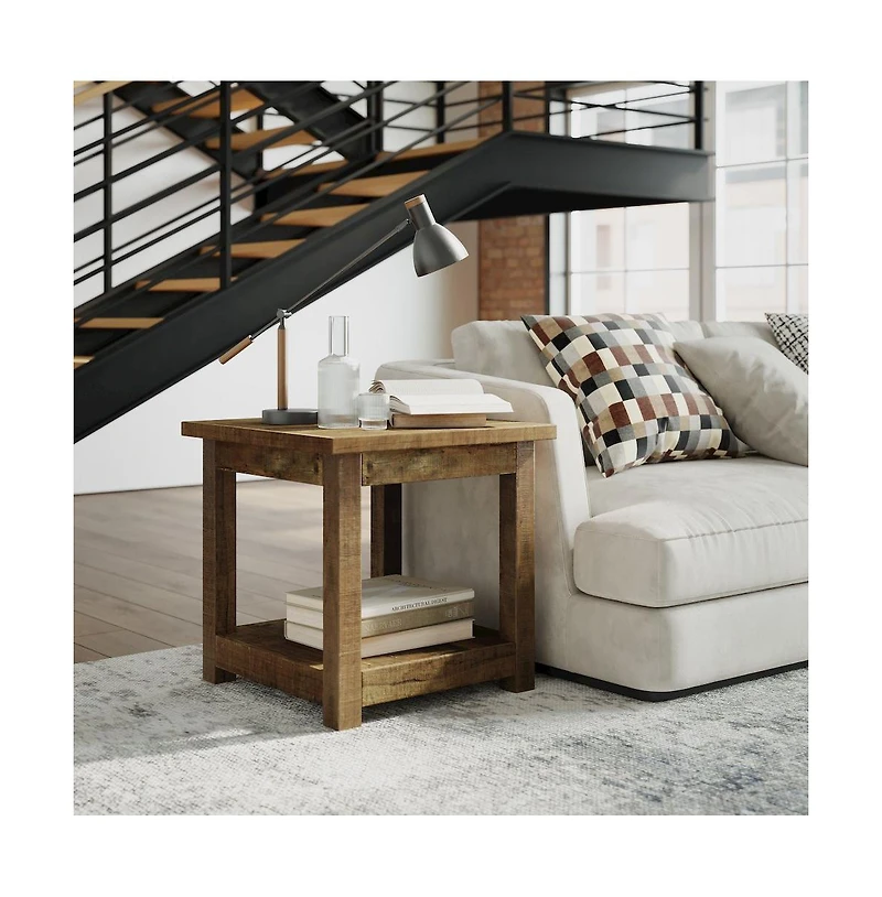 Jofran Reclamation Rustic Solid Wood Square End Table with Storage Shelf