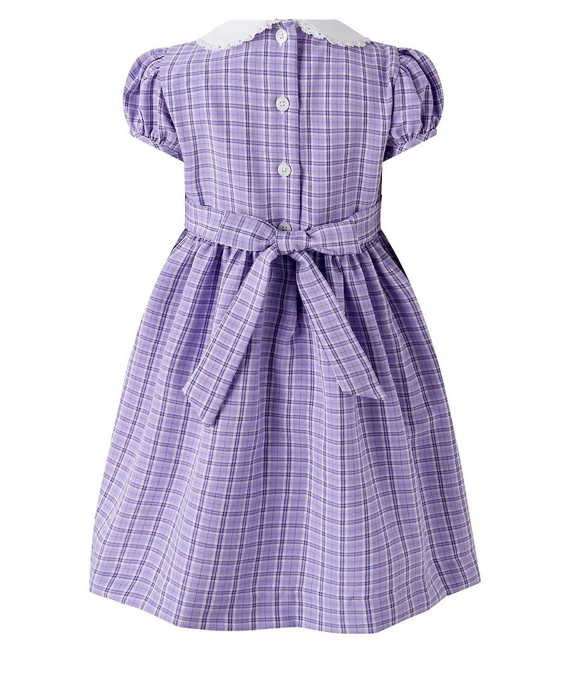 Rachel Riley Toddler Girls' 2T-5T Puff-Sleeve Peter Pan Collar Check Frill Front Dress