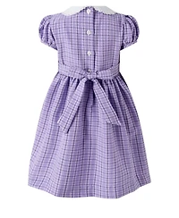 Rachel Riley Toddler Girls' 2T-5T Puff-Sleeve Peter Pan Collar Check Frill Front Dress