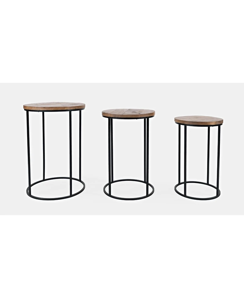 Jofran Warner Round Modern Rustic Solid Wood and Metal Nesting End Tables