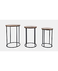 Jofran Warner Round Modern Rustic Solid Wood and Metal Nesting End Tables