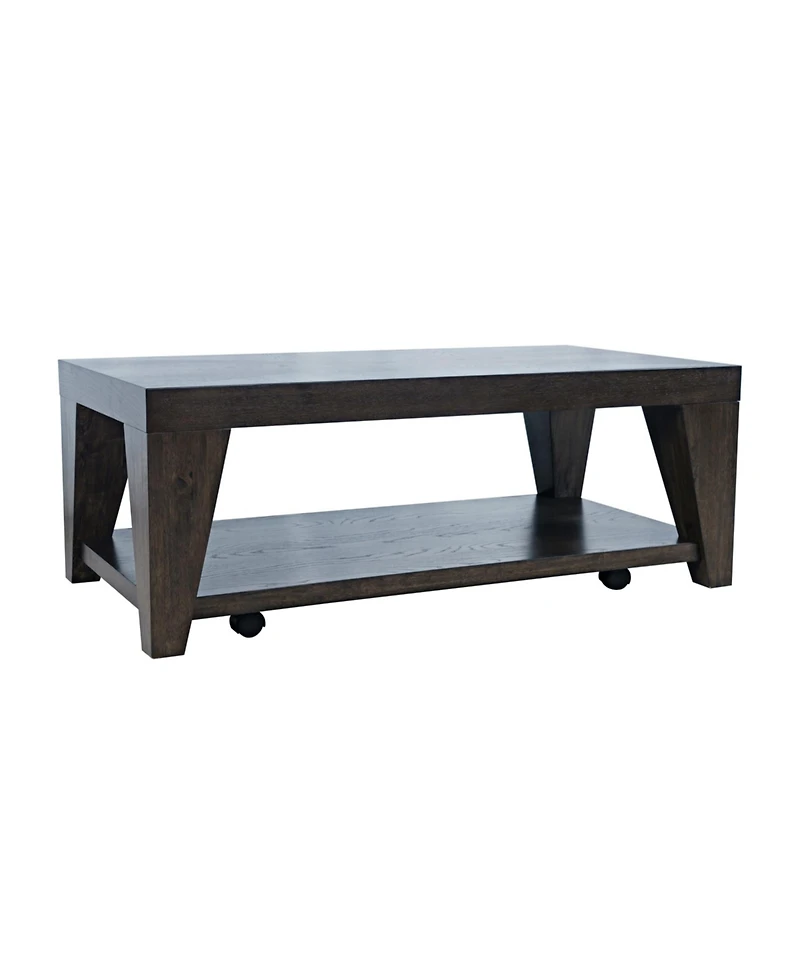 Jofran Modern Contemporary 50" Coffee Table with Storage Shelf and Hidden Casters