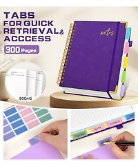 Danrong Leather Spiral Notebook 5 Subject Removable Dividers College Ruled 300 Pages