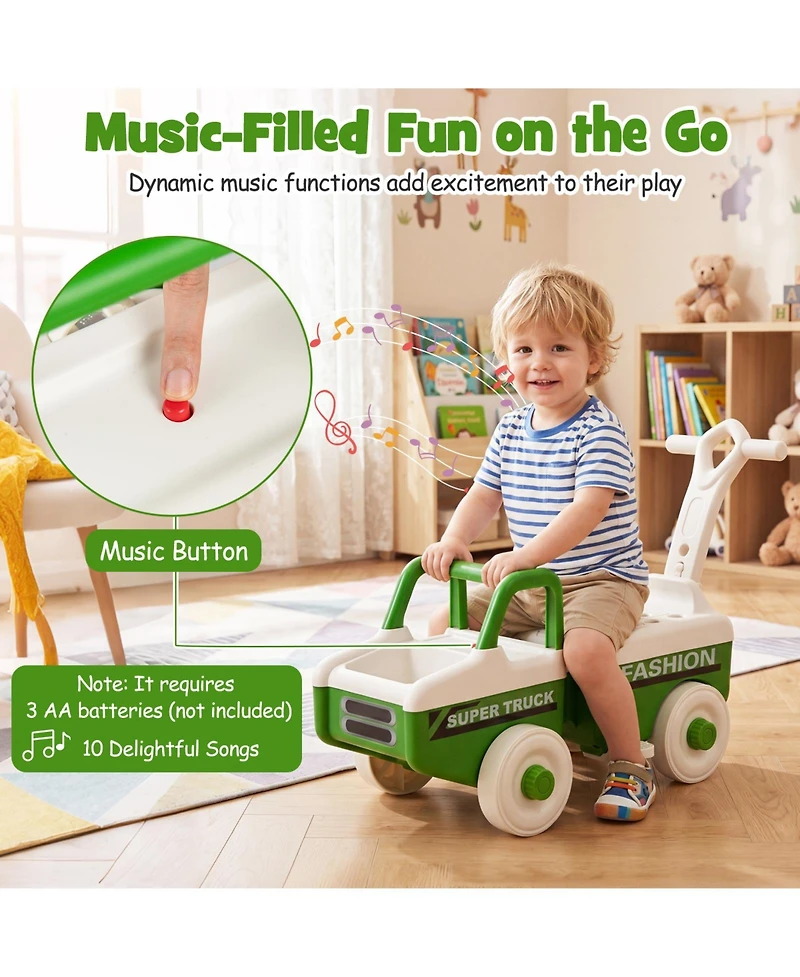 Costway 4-in-1 Ride-On Push Car with Music and Under-Seat Storage, 45 lbs, Ages 18 Months-5 Years