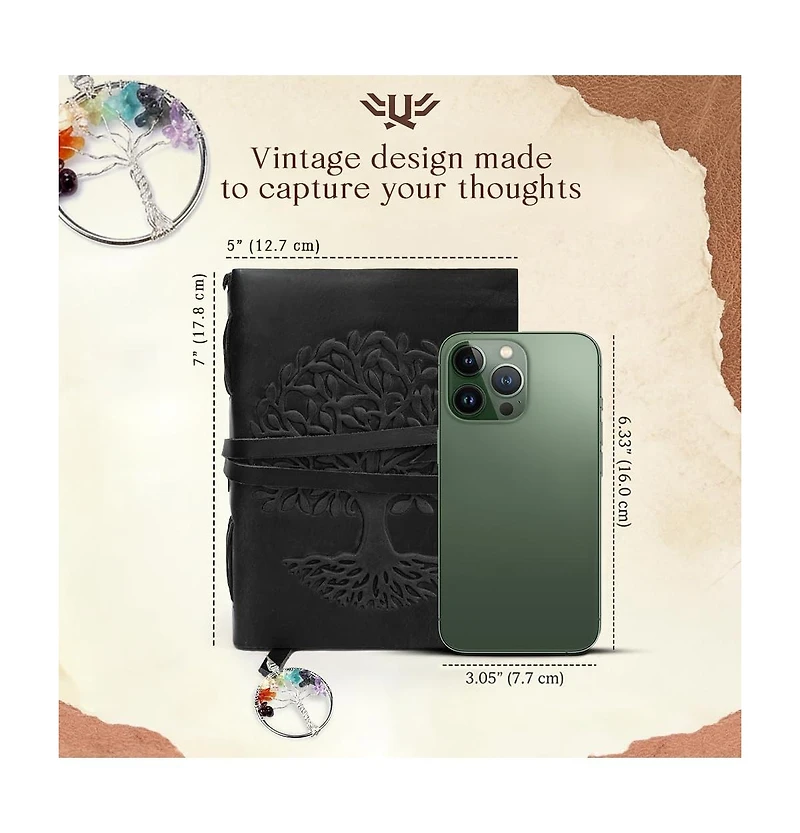 Danrong Leather Journal Tree of Life 7 Chakra Bookmark Handmade Deckle Edge Pages Travel Diary Notebook