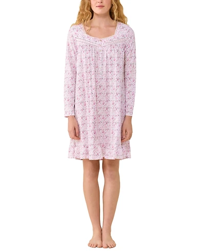 Eileen West Women's Long-Sleeve Floral-Print Short Nightgown