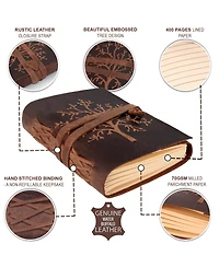 Danrong Full Grain Buffalo Leather Embossed Tree Of Life Lined Notebook Handstitched Binding - x