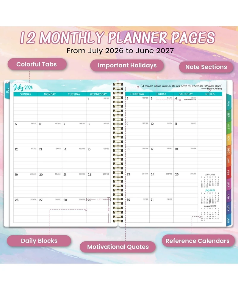 Danrong Teacher Planner Weekly Monthly Academic Plan Book With Color Tabs Pocket Clipboard