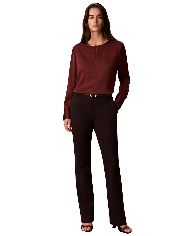 Calvin Klein Women's Matte Satin Long-Sleeve Blouse