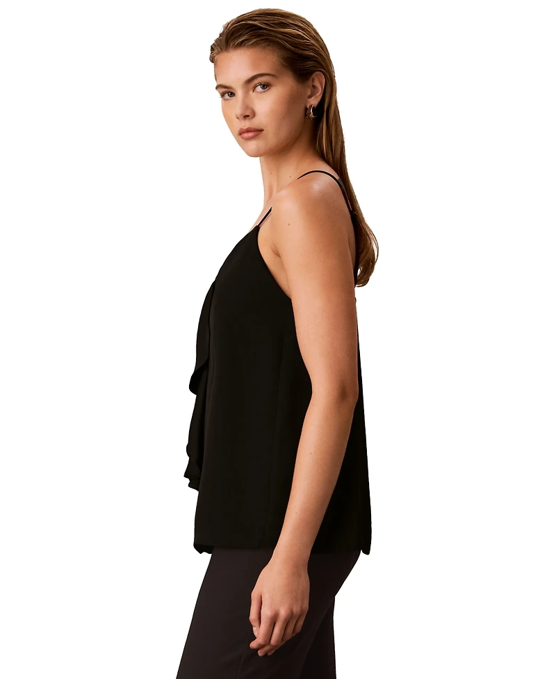 Calvin Klein Women's Flutter Ruffle Front Satin V-Neck Camisole