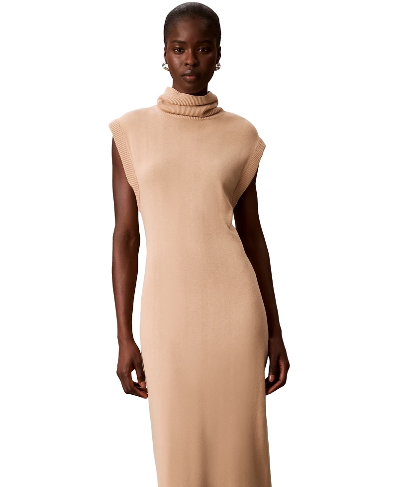 Calvin Klein Women's Mock Neck Sleeveless Midi Sweater Dress