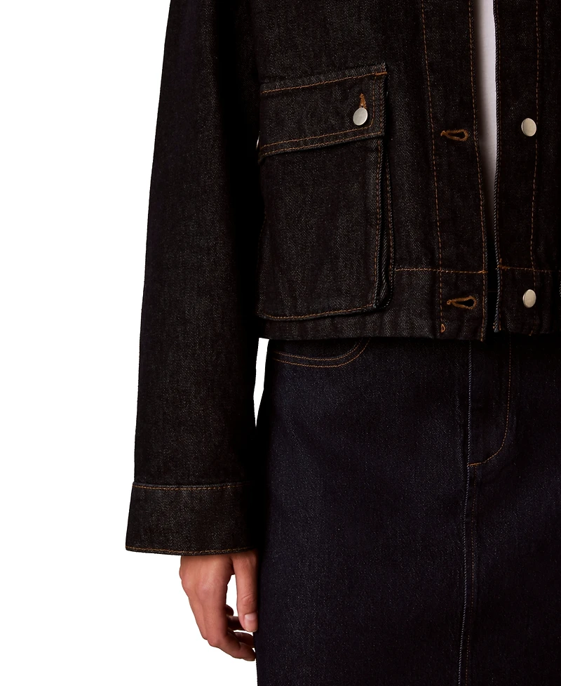 Calvin Klein Women's Cropped Shearling-Collar Denim Jacket