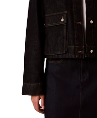Calvin Klein Women's Cropped Shearling-Collar Denim Jacket