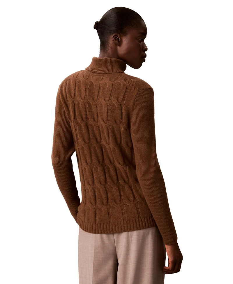 Calvin Klein Women's Lux Cable Knit Wool-Blend Turtleneck