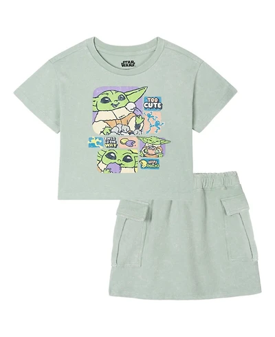 The Mandalorian Girls' 4-16 Grogu Graphic Mineral-Wash T-Shirt and Skort, 2-Piece Set