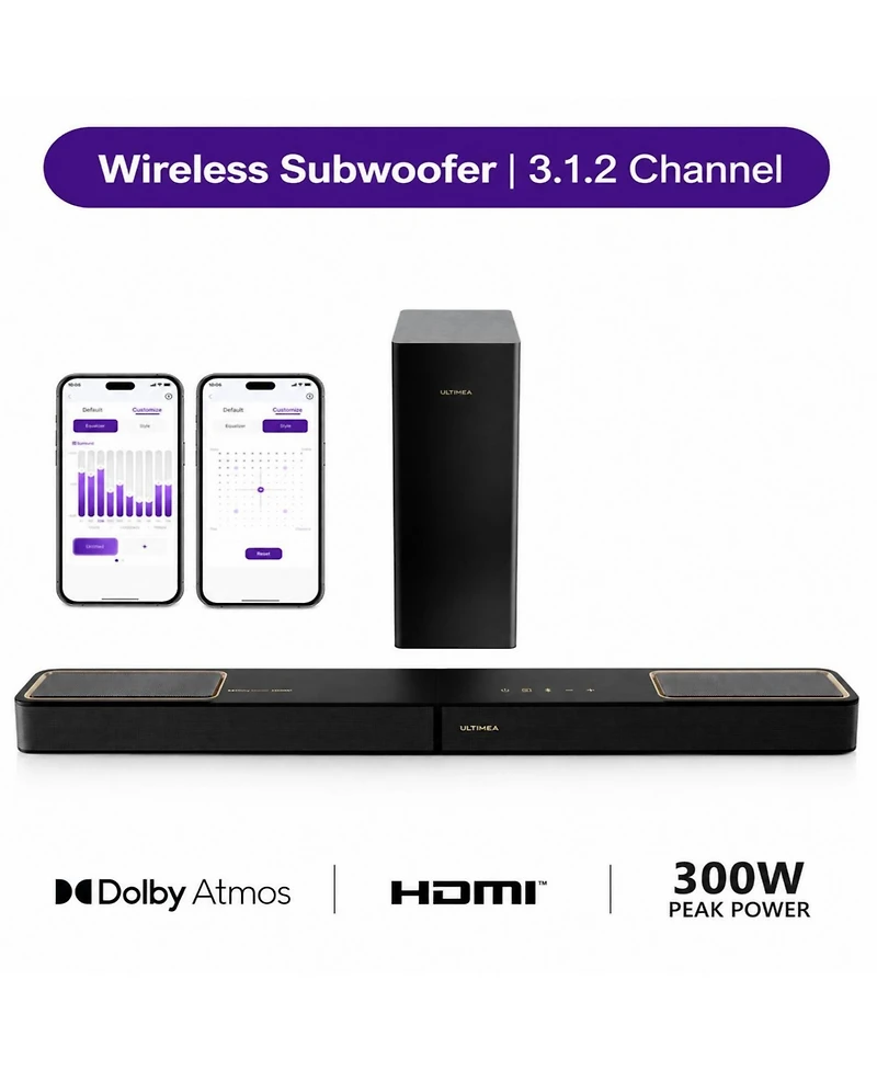 Ultimea Skywave F30 3.1.2ch Sound Bar with Dolby Atmos for Smart Tv, Home Theater, 300W
