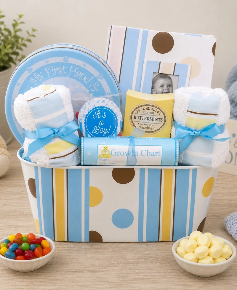Beyond the Bow Gifts Welcome to the World Baby Boy Gift Basket, 7-Pieces
