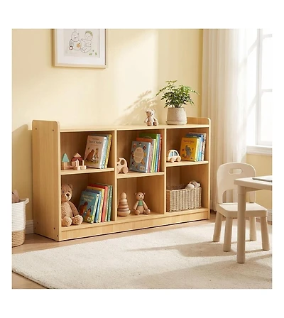 Gaomon Kids Bookcase Toy Storage Cabinet, 6 Compartment Montessori Open Shelf with Adjustable Dividers, Cubby Organizer