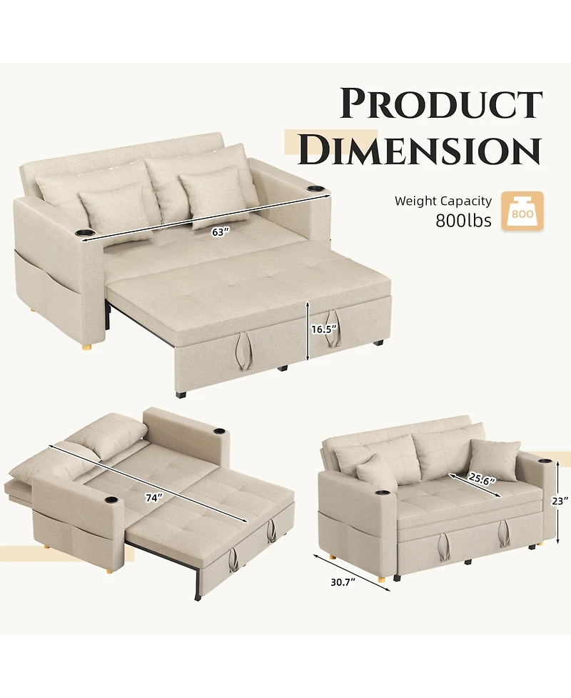 Aecojoy 31.5" Sleeper Chair, Convertible Chair Bed for Adults, 3-in-1 Pull Out Sofa
