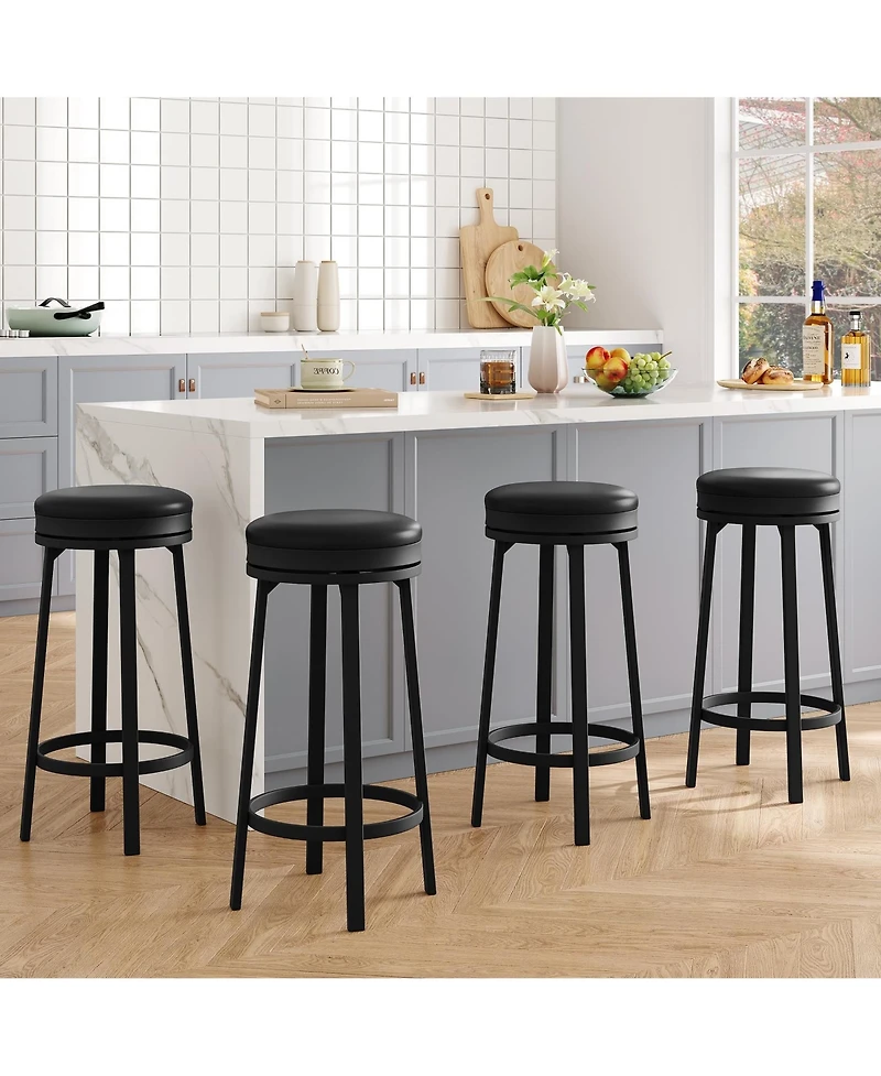Gaomon Swivel Bar Stools Set of 4, Modern Backless Counter Bar Chairs with Pu Leather Padded Round Seat, Footrest for Kitchen Island Home Bar Cafe.