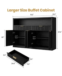 gaomon Fluted Buffet Sideboard Cabinet, Modern Wooden Storage Hutch with 2 Drawers, Adjustable Shelves, Coffee Bar Cabinet
