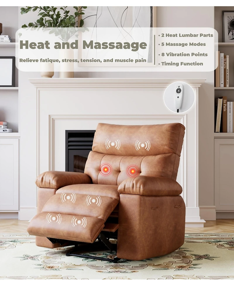 Gaomon Oversized Pu Leather Recliner Chair with Heat and Vibration Massage, 150degree(s) Reclining Swivel Lounge Armchair for Living Room Bedroom