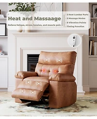 Gaomon Oversized Pu Leather Recliner Chair with Heat and Vibration Massage, 150degree(s) Reclining Swivel Lounge Armchair for Living Room Bedroom