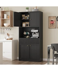 Gaomon Kitchen Pantry Cabinet, 70" Tall Storage Cupboard with Microwave Countertop, Drawer and Adjustable Shelves for Dining Room